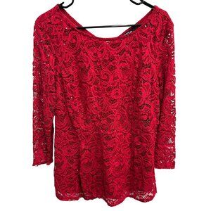 Onyx Nite Red Lace Sheer Blouse Sz XL